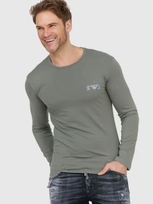 EMPORIO ARMANI Zielony longsleeve męski z granatowym logo, Rozmiar XL