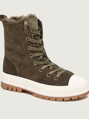 EMU Australia Skórzane botki Nomad Wanderer | zamsz | wełna | shearling oliwkowy