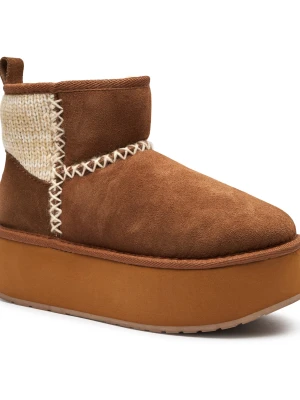 EMU Australia Śniegowce Stinger Knit Flatform | zamsz camel