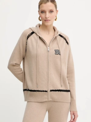 Ermanno Scervino bluza wełniana damska kolor beżowy z kapturem z aplikacją 57TN037E54