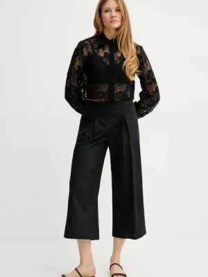 Ermanno Scervino spodnie bawełniane damskie kolor czarny szerokie high waist D464P610OVZ