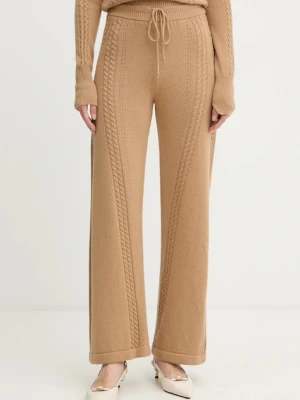 Ermanno Firenze spodnie z dodatkiem wełny damskie kolor brązowy proste high waist D474P501NJG
