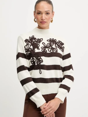 Ermanno Scervino sweter z domieszką wełny damski kolor beżowy z półgolfem 57TM067EA5AP