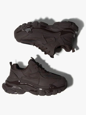 ES8: Ciemnobrązowe sneakersy damskie na grubej podeszwie