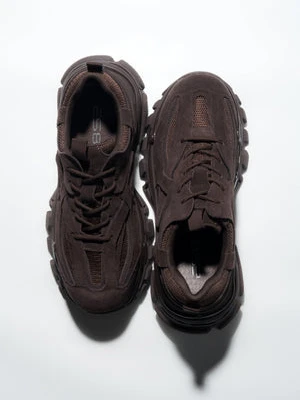 ES8: Ciemnobrązowe sneakersy damskie na grubej podeszwie z weluru naturalnego