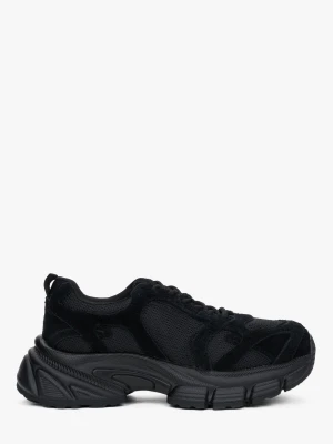 ES8: Czarne sneakersy damskie z weluru naturalnego i przewiewnej siateczki na platformie