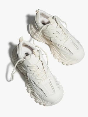 ES8: Jasnobeżowe sneakersy damskie na grubej podeszwie