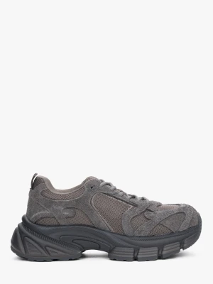 ES8: Szare sneakersy damskie z weluru naturalnego i przewiewnej siateczki na platformie