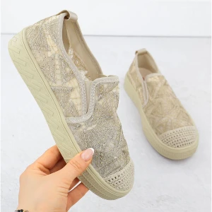Espadryle damskie wsuwane z koronką beżowe Artiker 56C2127 beżowy