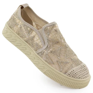Espadryle damskie wsuwane z koronką beżowe Artiker 56C2127 beżowy