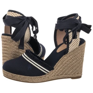 Espadryle Fringe Canvas High Wedge Space Blue FW0FW08878 DW6 (TH1358-a) Tommy Hilfiger
