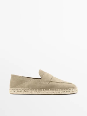 Espadryle Z Zamszowej Skóry Z Paskiem Na Podbiciu - Brązowy - - Massimo Dutti - Mężczyzna