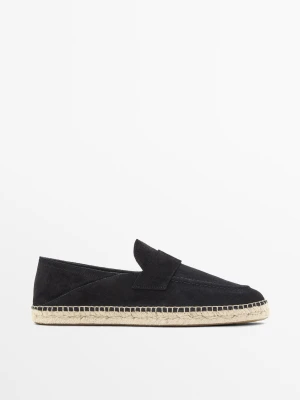 Espadryle Z Zamszowej Skóry Z Paskiem Na Podbiciu - Ciemnomorski - - Massimo Dutti - Mężczyzna