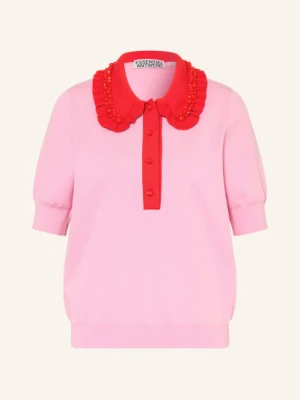 Essentiel Antwerp Dzianinowa Koszulka Polo Jewelry Z Kamieniami Jubilerskimi I Falbanami pink