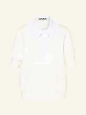 Essentiel Antwerp Dzianinowa Koszulka Polo Jewelry Z Kamieniami Jubilerskimi I Falbanami weiss