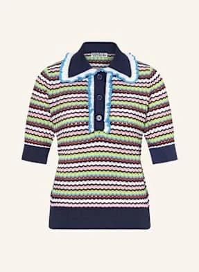 Essentiel Antwerp Koszulka Polo Z Dzianiny Haximum Relaxed Fit Z Falbanką blau