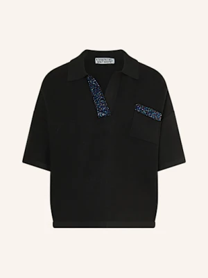 Essentiel Antwerp Koszulka Polo Z Dzianiny Internationnal Z Wykończeniem Koralikami schwarz