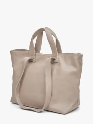 Estro: Beżowa duża torebka damska z włoskiej skóry naturalnej