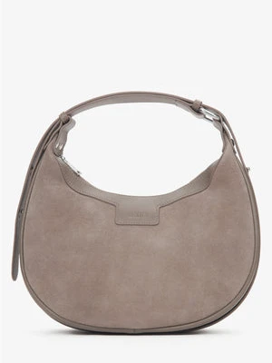 Estro: Beżowa torebka damska typu półksiężyc z weluru naturalnego