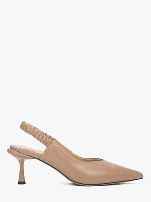 Estro: Beżowe skórzane czółenka damskie typu slingback