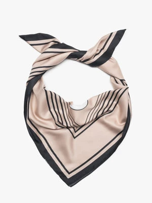 Estro: Beżowo-czarna apaszka damska z abstrakcyjnym wzorem