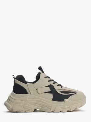 Zdjęcie produktu Estro: Beżowo-czarne sneakersy damskie na grubej podeszwie ES8