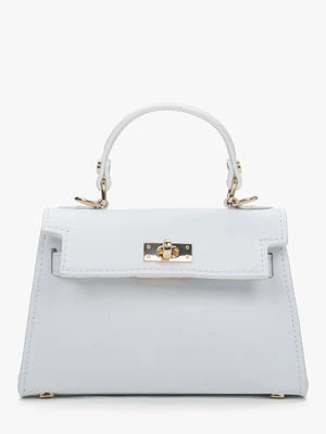Estro: Biała torebka damska kuferek z włoskiej skóry naturalnej Premium ze złotymi okuciami