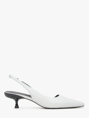 Estro: Białe skórzane czółenka damskie na niskim obcasie typu slingback