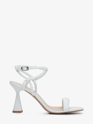 Estro: Białe skórzane sandały damskie ze skóry naturalnej na szpilce