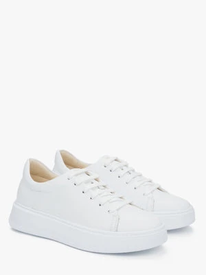 Estro: Białe trampki damskie z włoskiej skóry naturalnej Premium