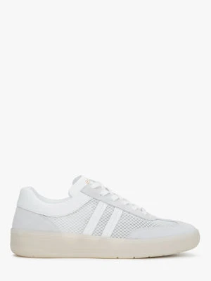 Estro: Biało-beżowe trampki damskie z włoskiej skóry naturalnej i oddychającej siateczki