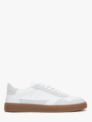 Estro: Biało-szare trampki męskie typu barefoot z włoskiej skóry naturalnej i weluru Premium