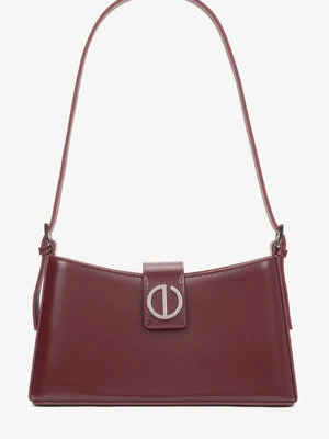 Estro: Bordowa skórzana torebka damska na ramię ze srebrnymi okuciami