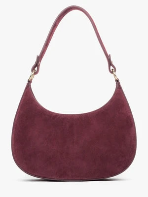 Estro: Bordowa torebka damska typu shoulder bag z włoskiego weluru naturalnego Premium
