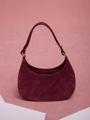 Estro: Bordowa torebka damska typu shoulder bag z włoskiego weluru naturalnego Premium