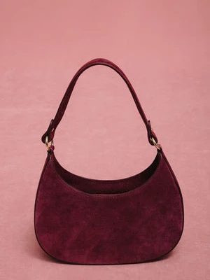 Estro: Bordowa torebka damska typu shoulder bag z włoskiego weluru naturalnego Premium