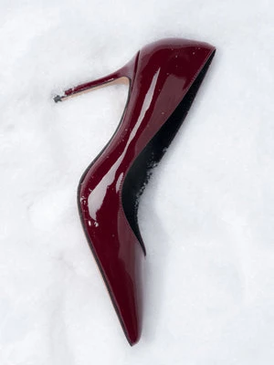 Estro: Bordowe buty damskie na wysokim obcasie z lakierowanej skóry naturalnej