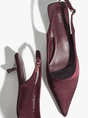 Estro: Bordowe czółenka damskie z odkrytą pietą typu slingback na niskim obcasie