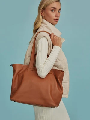 Estro: Brązowa duża torebka damska ze skóry naturalnej