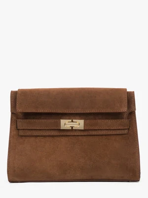 Estro: Brązowa torba damska na ramię z włoskiego weluru naturalnego Premium