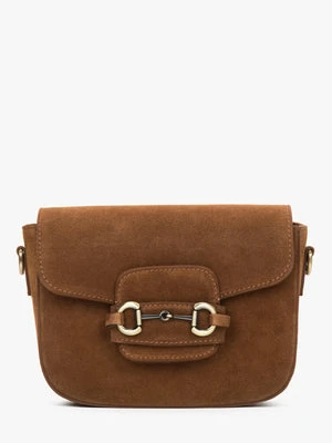 Estro: Brązowa torebka damska na ramię typu podkowa z włoskiego weluru naturalnego Premium