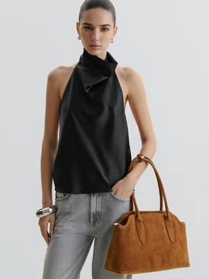 Estro: Brązowa torebka damska na ramię z włoskiego weluru naturalnego Premium