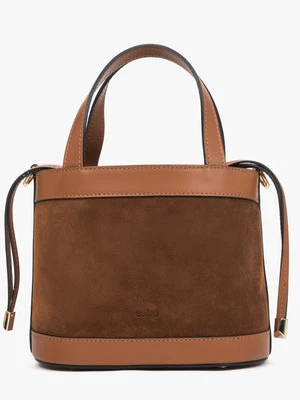 Estro: Brązowa torebka damska typu kuferek z naturalnego włoskiego weluru i skóry