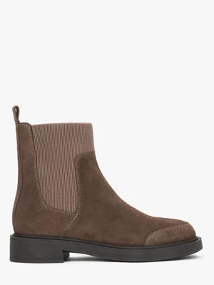 Estro: Brązowe sztyblety damskie z włoskiego weluru naturalnego Premium