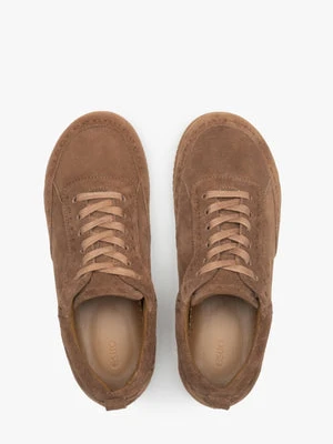 Estro: Brązowe trampki damskie typu barefoot z włoskiego weluru naturalnego Premium