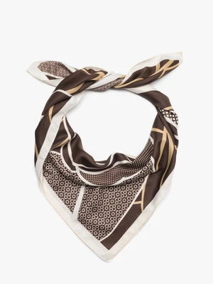 Estro: Brązowo-biała apaszka damska w kwiatowy wzór