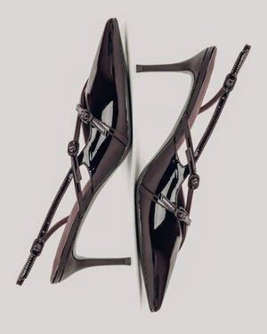 Estro: Burgundowe czółenka damskie typu slingback z lakierowanej skóry naturalnej wiśniowy