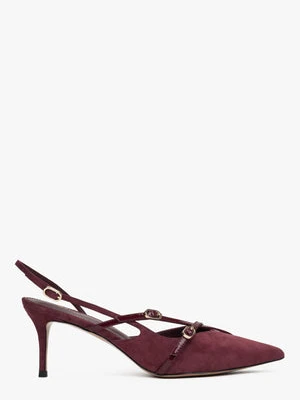 Estro: Burgundowe czółenka damskie typu slingback z miękkiego weluru