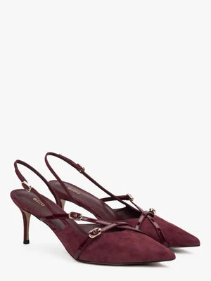Estro: Burgundowe czółenka damskie typu slingback z miękkiego weluru