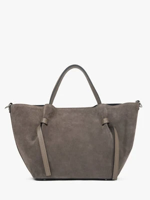 Estro: Ciemnobeżowa torebka damska typu łódka z włoskiego weluru naturalnego Premium